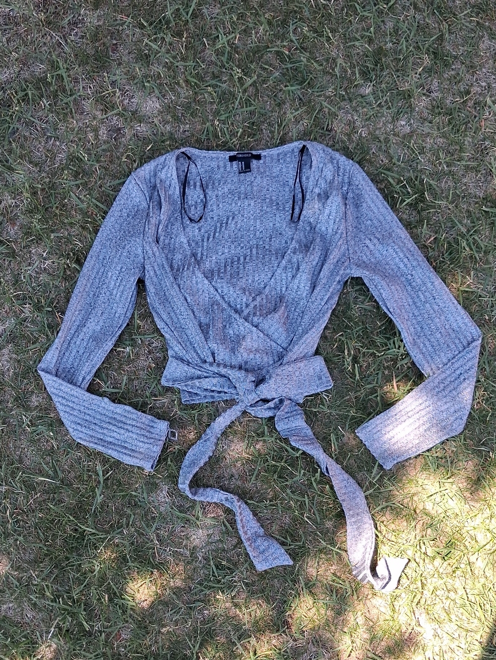 Forever 21 Heather Gray Wrap-Front V-Neck Sweater